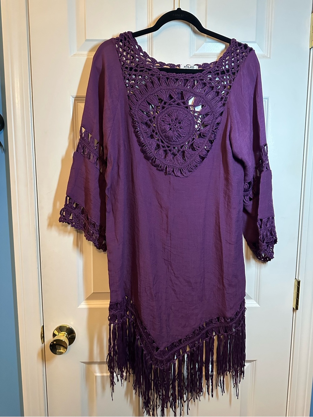 NWTS AOLRO Boho Crochet Fringe Swim Coverup - Purple SZ S